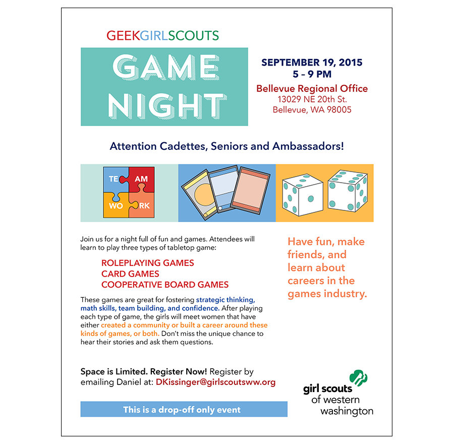 GeekGirlScouts Game Night Flyer - Print Design